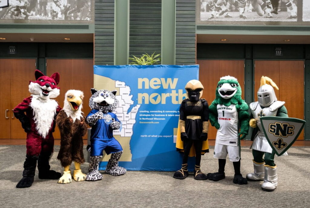 Photo of mascots: Campaign will emphasize value of college, its long-term impact on individuals, regional economy.
