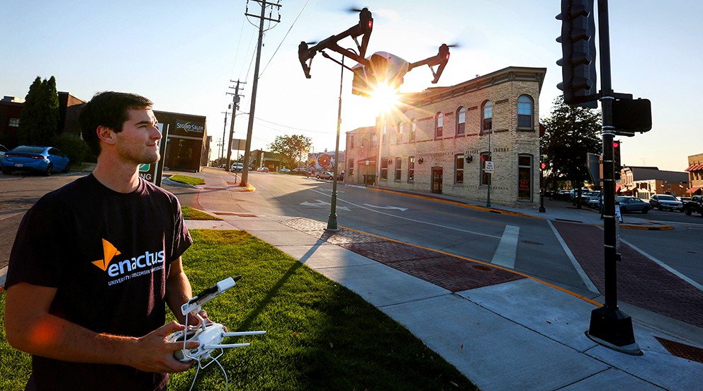 View from the sky: UW-Whitewater students launch drone to capture city market’s impact