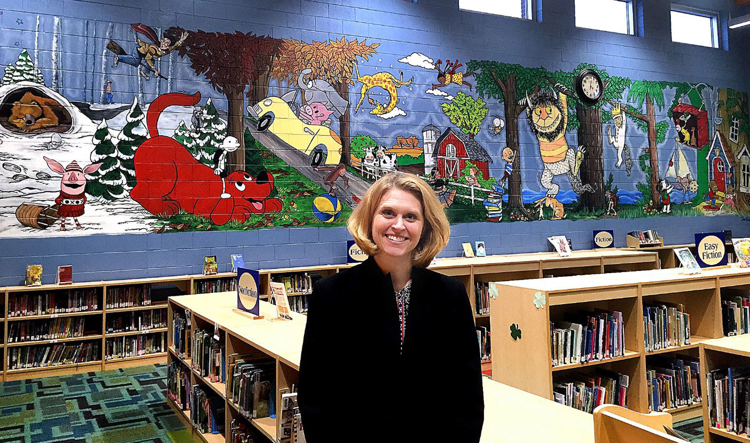 Picturing the story:  UW-Stout art professor depicts children’s book characters in mural at elementary school