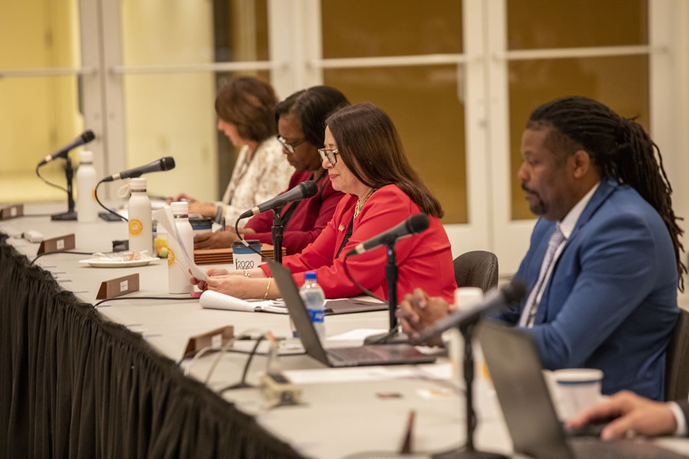 Photo of (from left) Regents Klein, Stanford Taylor, Walsh, and Saffold